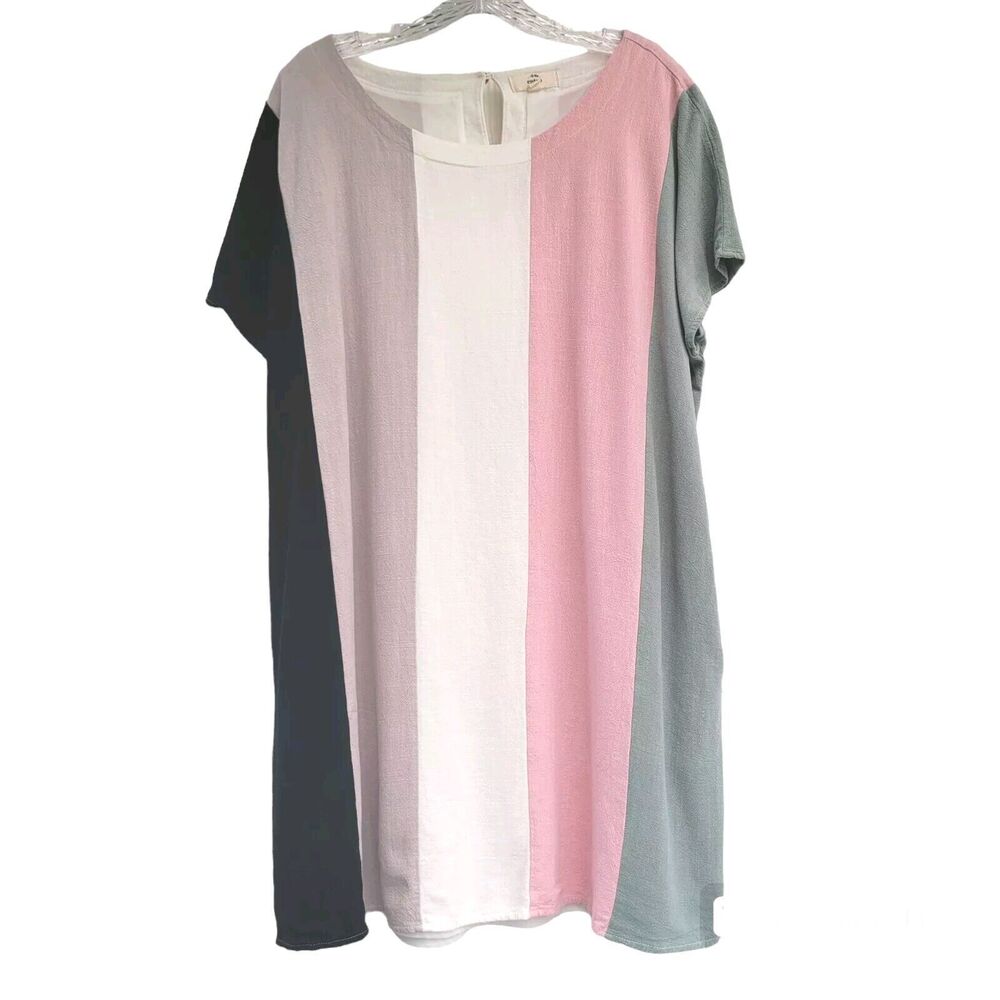 entro Women's Dress Size 1X Striped Multicolor Linen Cotton Short Sleeves Lined